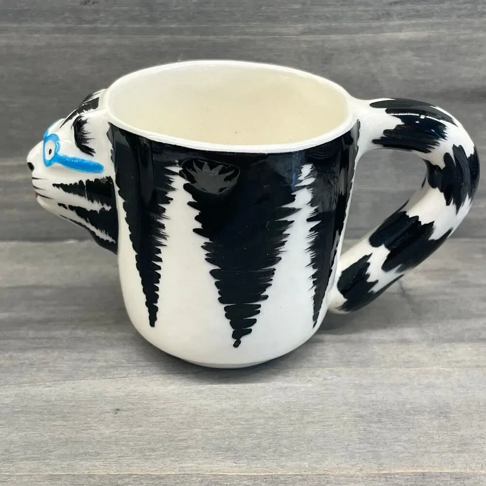 Vintage Tom Hatton Signed Ceramic Striped Cat Teacups Saucer Set 1985 Espresso